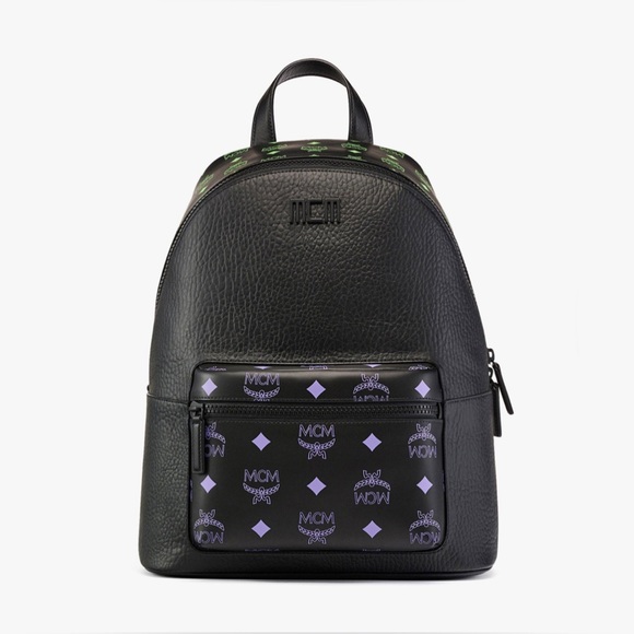 NWT MCM Men's Color Splash Logo Backpack Black Purple Green
